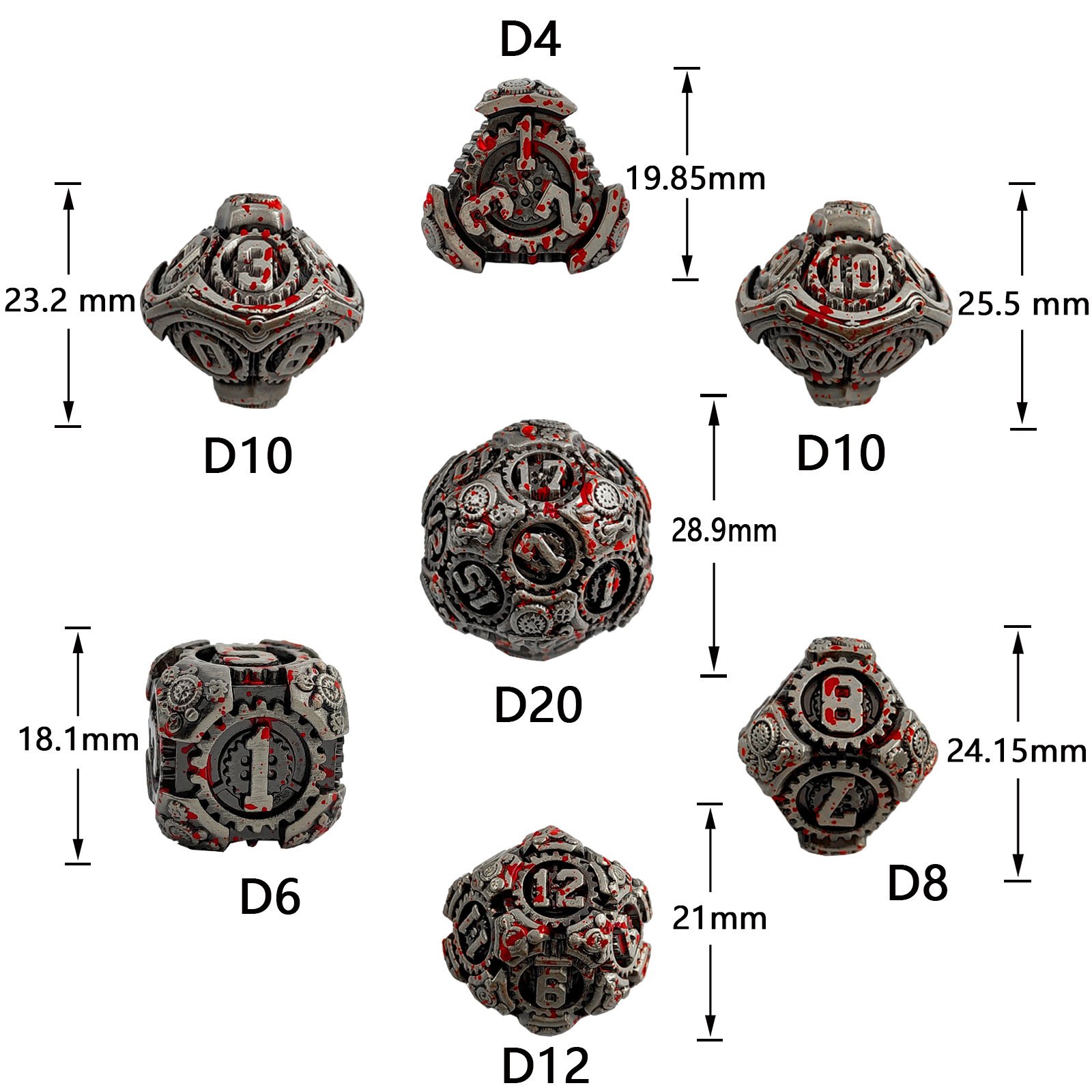 Metal Dice Set Manufacturers Custom Logo Polyhedral Metal Dice New Design Gear Type D&d Rpg Dice For Table Game