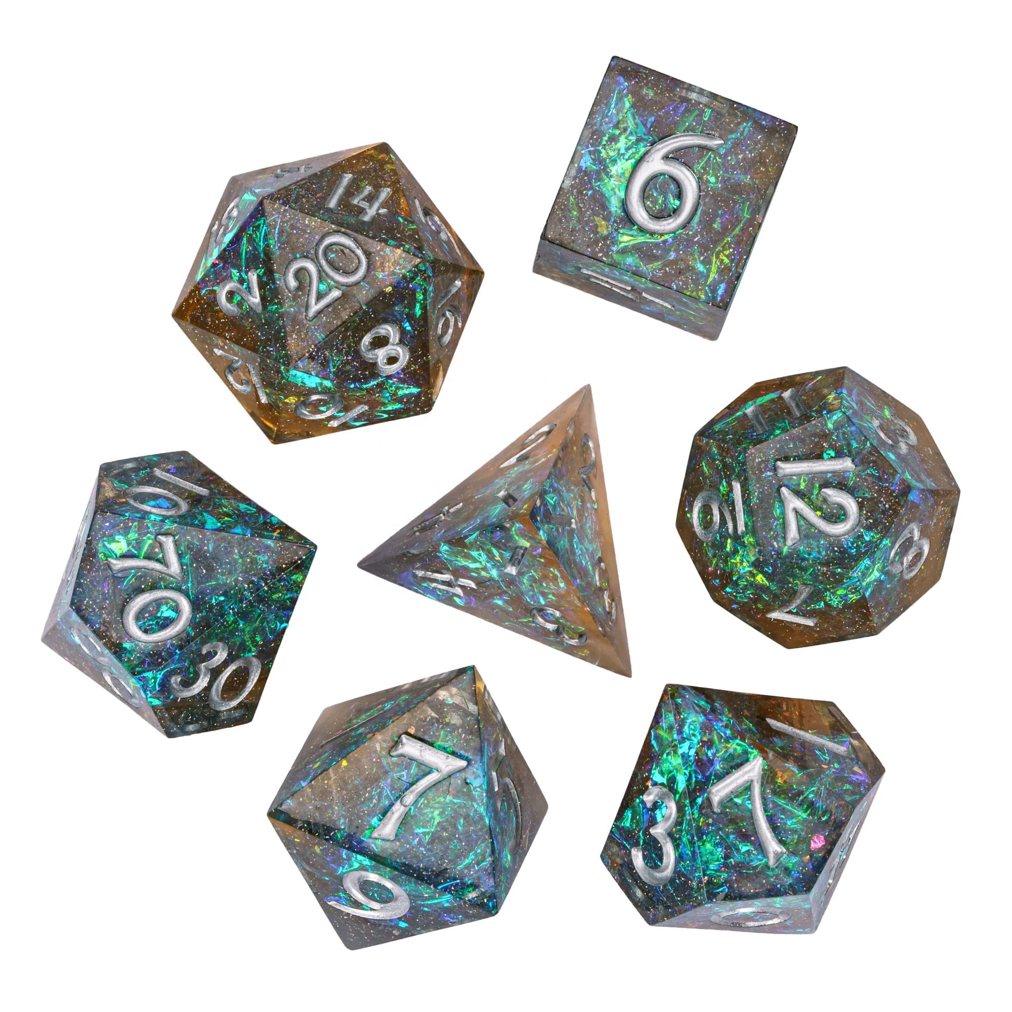 Udixi Sharp Edge Dice RPG Resin Dungeons and Dragons Glitter paper Dice Set