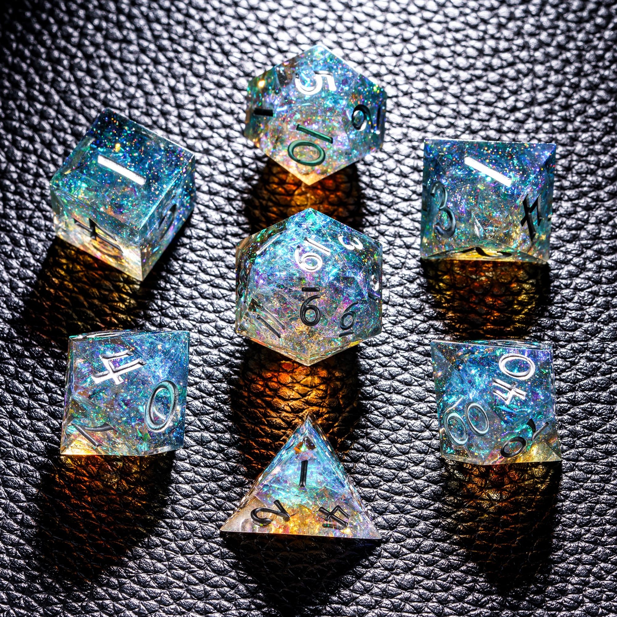 Udixi Sharp Edge Dice RPG Resin Dungeons and Dragons Glitter paper Dice Set