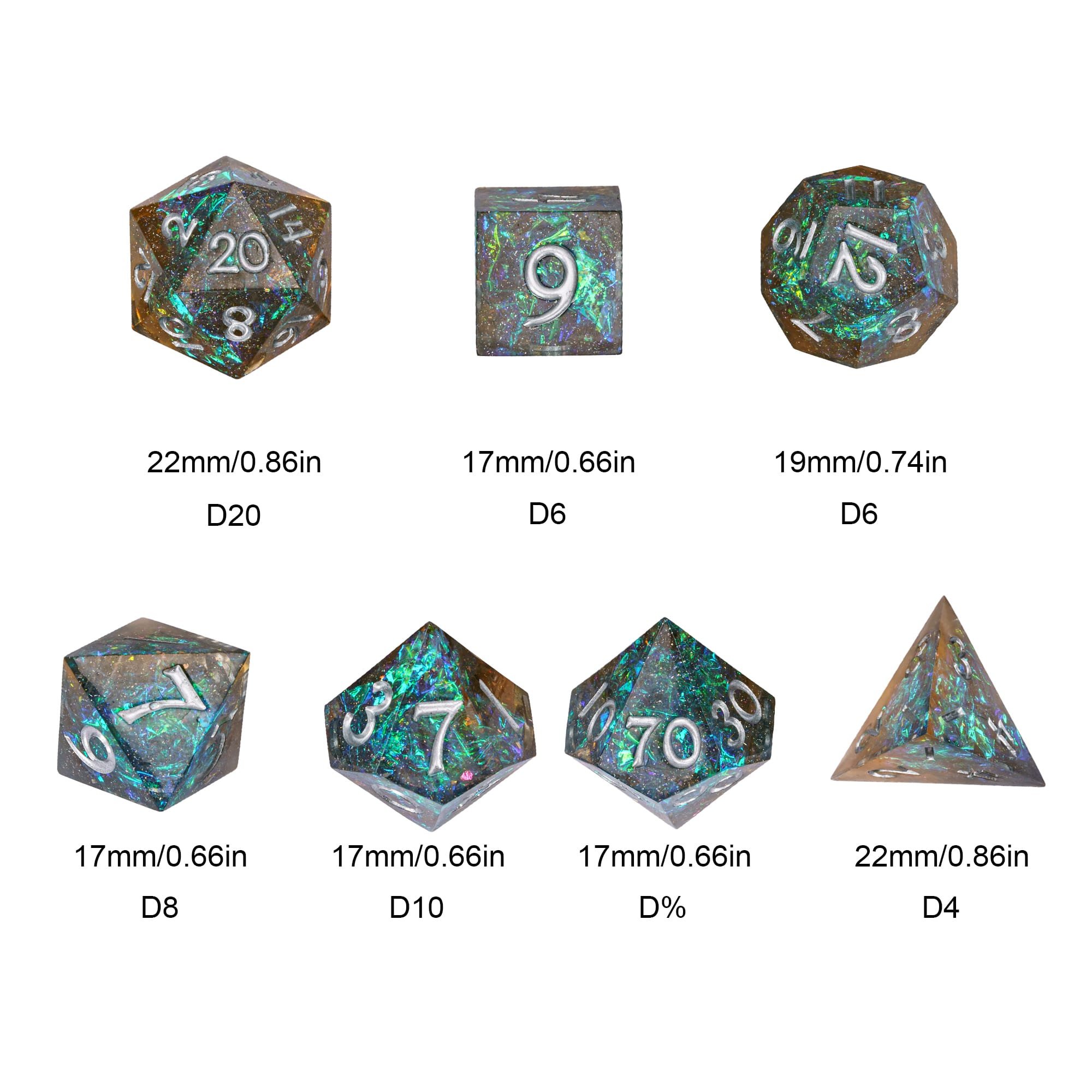 Udixi Sharp Edge Dice RPG Resin Dungeons and Dragons Glitter paper Dice Set