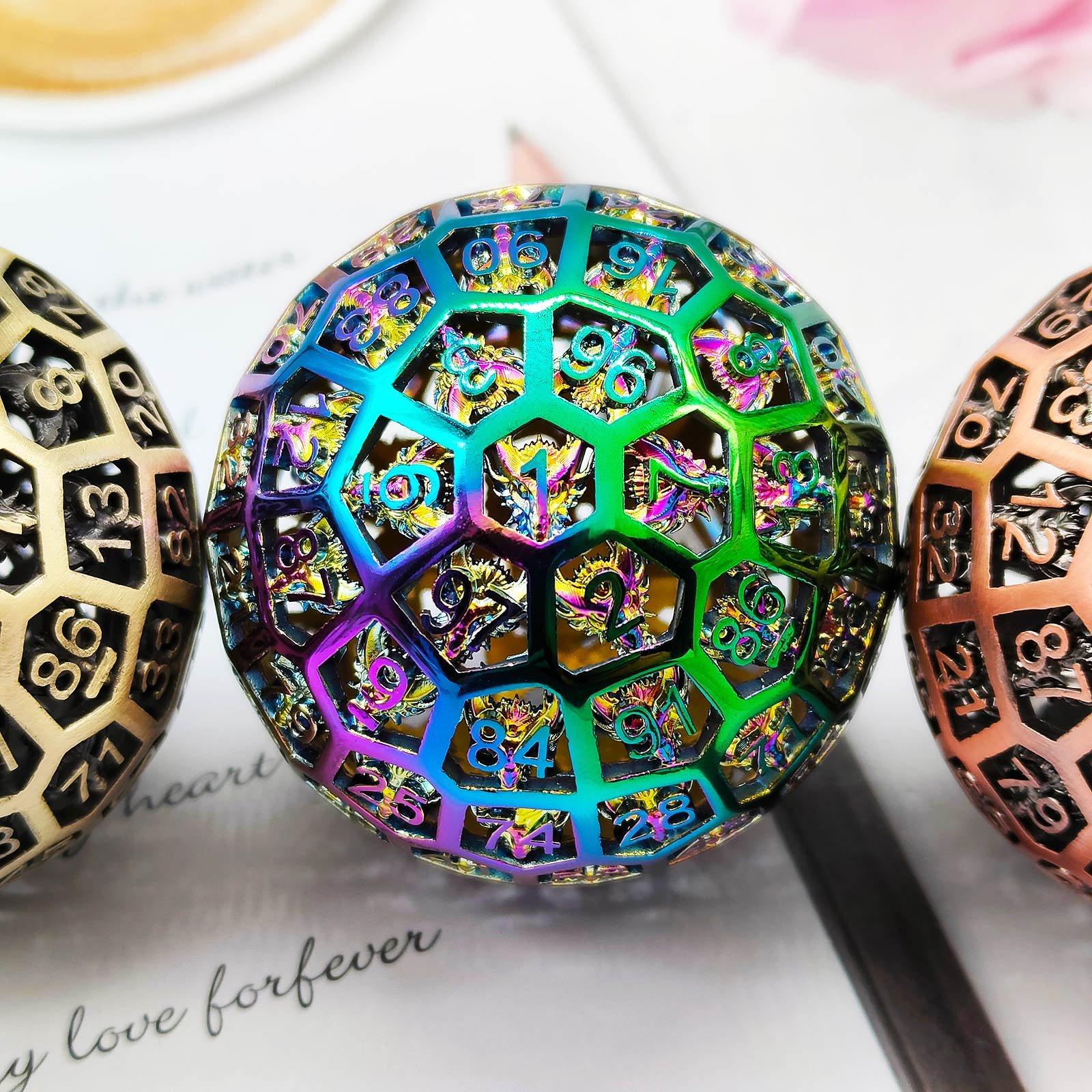 Factory direct custom logo polyhedral skeleton 100 side Dungeons and Dragons board game RPG dice set Unique dnd metal dice set