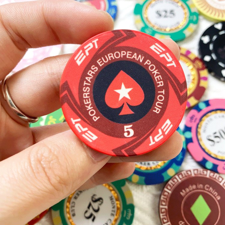 Hot Sale Monte Carlo Poker 12.5g Clay 3-Tone Golden Trim Sticker Customizable LOGO Design Iron Ceramic Casino