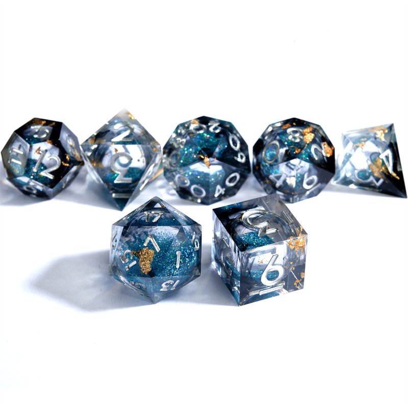 Wholesale Dnd Dice Set Handmade Sharp edged Polyhedral Dice Resin 7-Piece Liquid Core Dice Set Dragon and Dungeon D&D