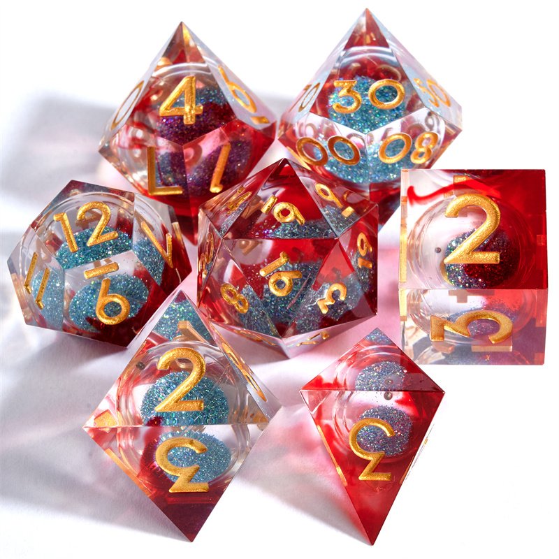Wholesale Dnd Dice Set Handmade Sharp edged Polyhedral Dice Resin 7-Piece Liquid Core Dice Set Dragon and Dungeon D&D