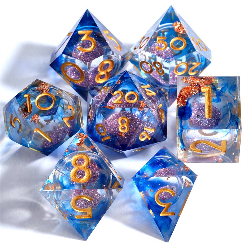 Wholesale Dnd Dice Set Handmade Sharp edged Polyhedral Dice Resin 7-Piece Liquid Core Dice Set Dragon and Dungeon D&D