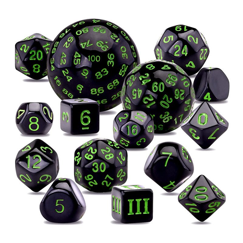 MINI PALENT Acrylic 15pcs DND Dice Set D3-D100 Polyhedral Dice TRPG Table Games Wholesale Acrylic 100 Sides Dice Set D&D Games