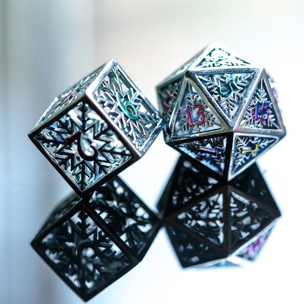Udixi Polyhedral custom logo rpg dungeons and dragons hollow metal dice game set Rainbow christmas Snowflake