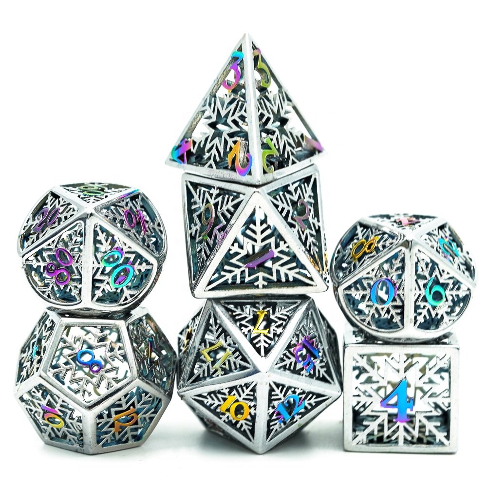 Udixi Polyhedral custom logo rpg dungeons and dragons hollow metal dice game set Rainbow christmas Snowflake