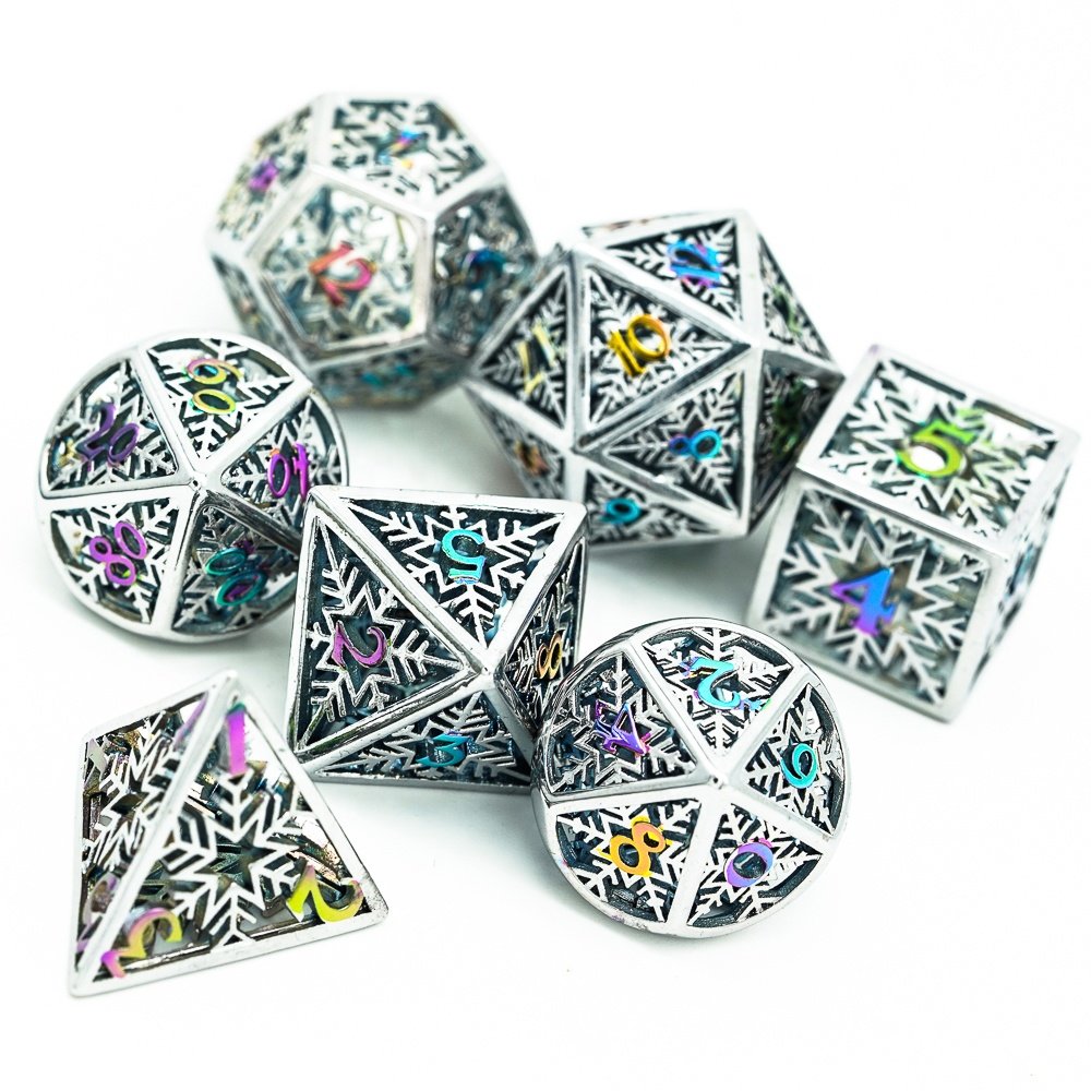 Udixi Polyhedral custom logo rpg dungeons and dragons hollow metal dice game set Rainbow christmas Snowflake