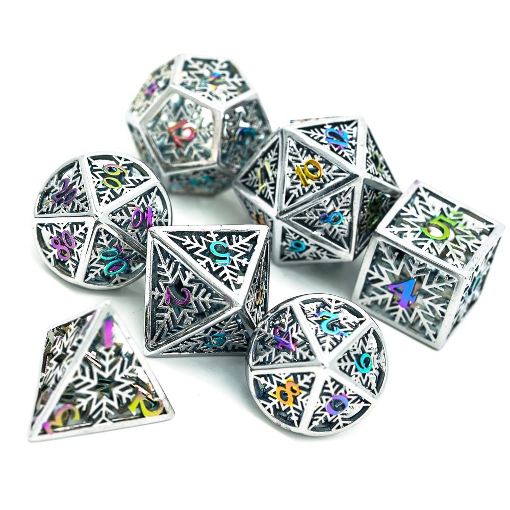 Udixi Polyhedral custom logo rpg dungeons and dragons hollow metal dice game set Rainbow christmas Snowflake