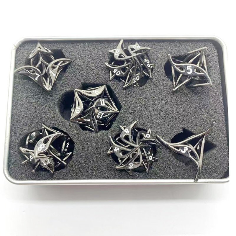 2021 new Metal hollowed-out dice D20 D12 D10 D100 D8 D6 D4 DND PRG flower metal hollowed-out dice