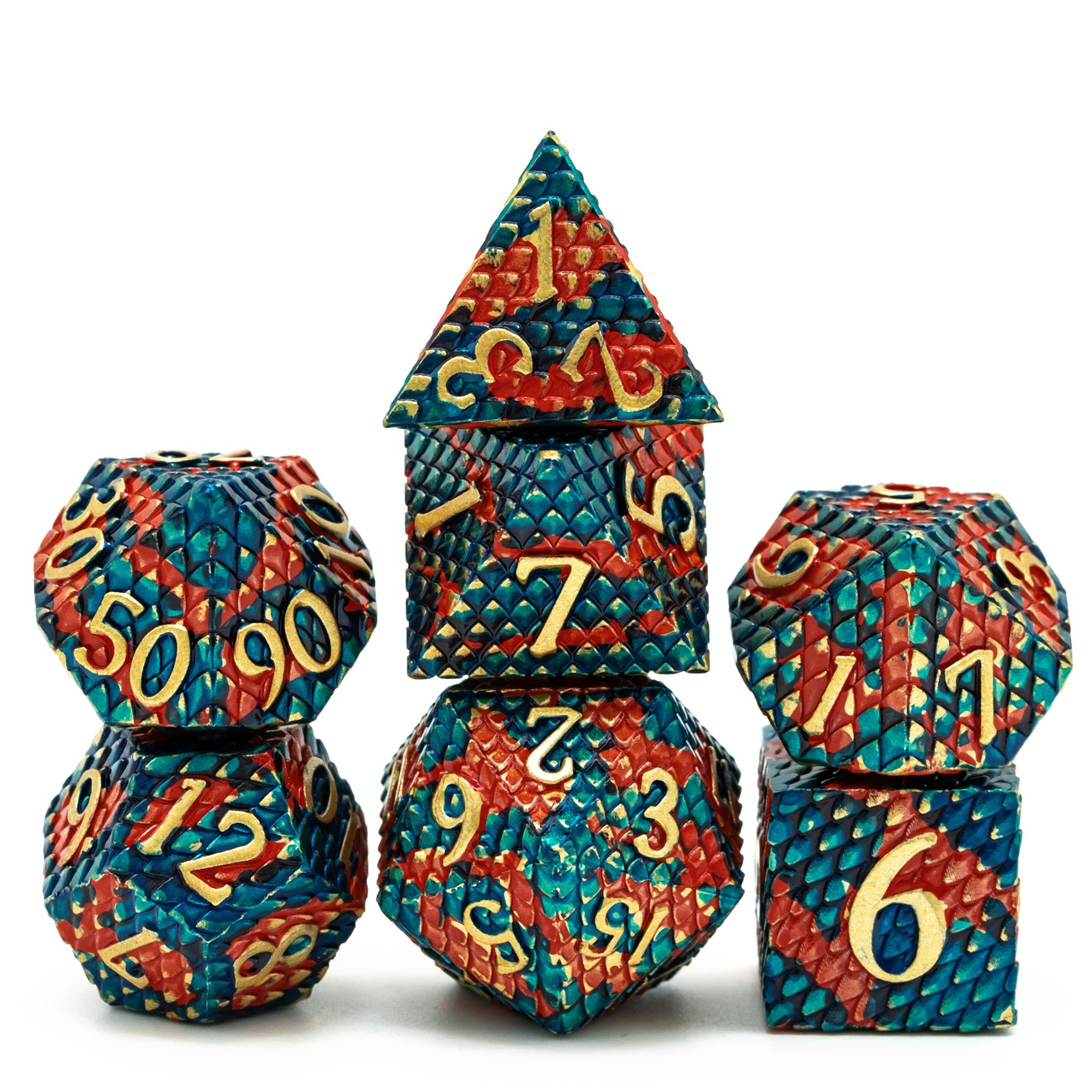 Udixi Polyhedral RPG Metal Dice Set dungeons and dragons custom logo Dice Set Dragon Scale Orange&Blue