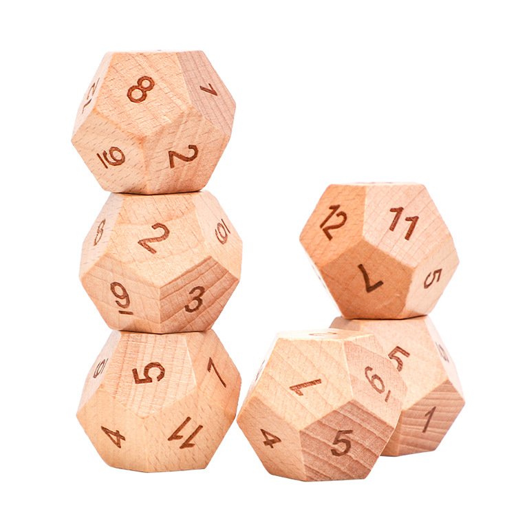 factory custom logo 12-sided 30mm dnd wooden game blank wood story number custom dice polyhedral dice set