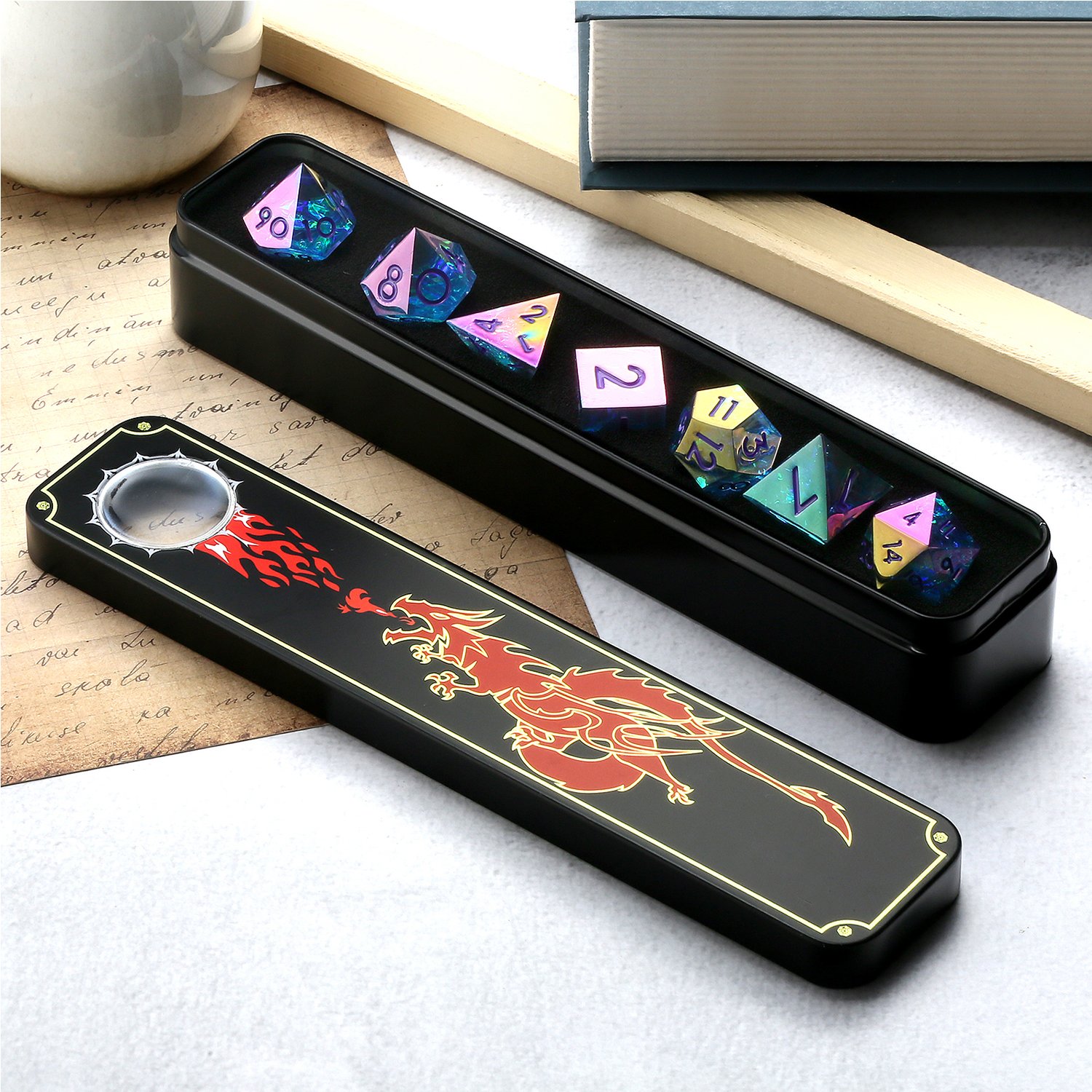 Custom Dnd Roll Dice Holder Handmade Sharp Edge Resin Dice Manufacturers Liquid Core Dice Set D&D for RPG Dungeons and Dragons