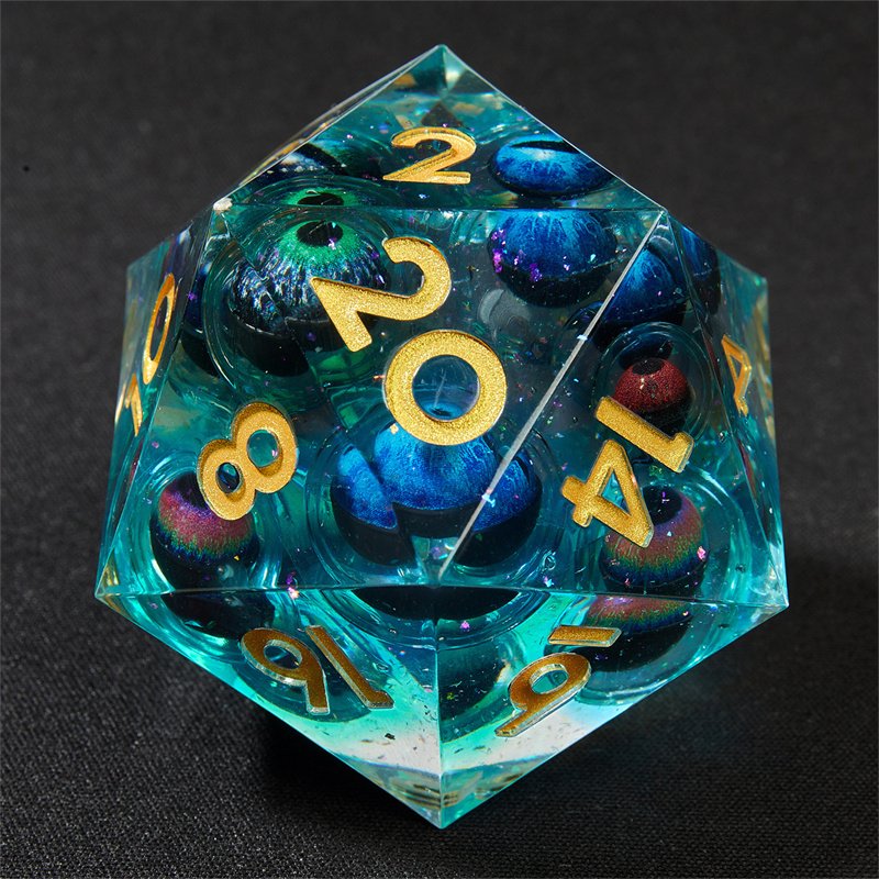 Customized factory wholesale 55mm D20 handmade sharp edge Dnd game dice set liquid core Rpg game dice