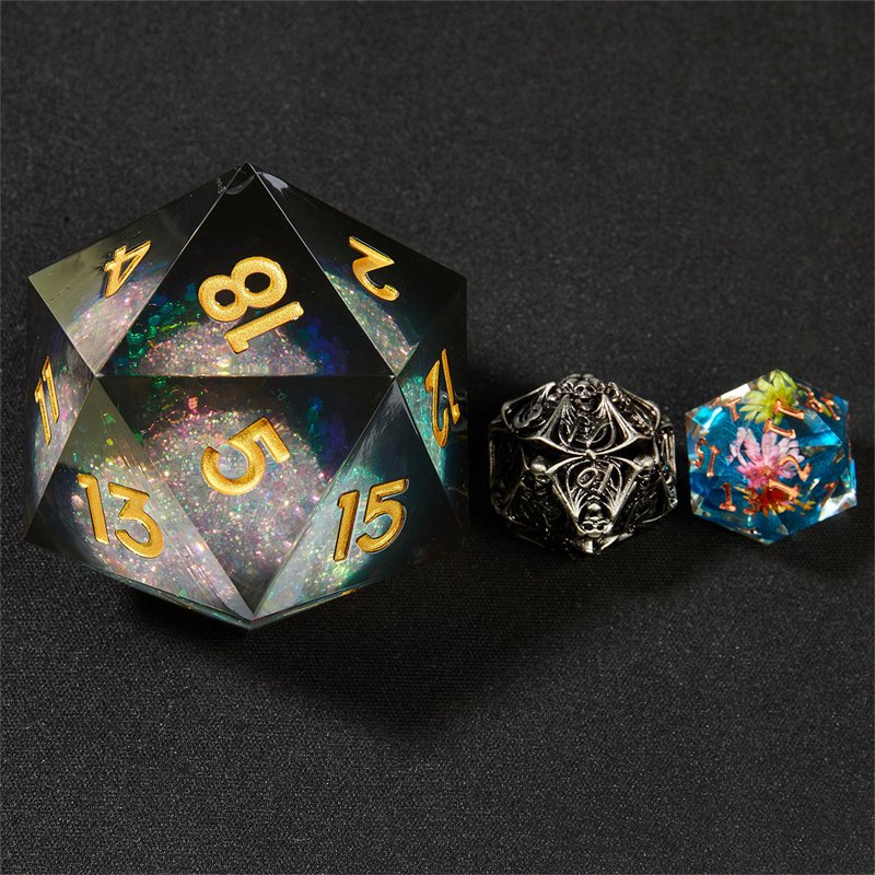 Customized factory wholesale 55mm D20 handmade sharp edge Dnd game dice set liquid core Rpg game dice