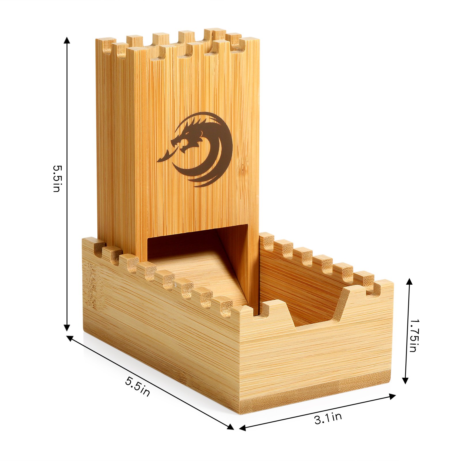 Bamboo Dice Tower Wooden Rolling Case Foldable Handcrafted Wood Die Roller Castle Collapsible Dice Chest for DND Tabletop Game