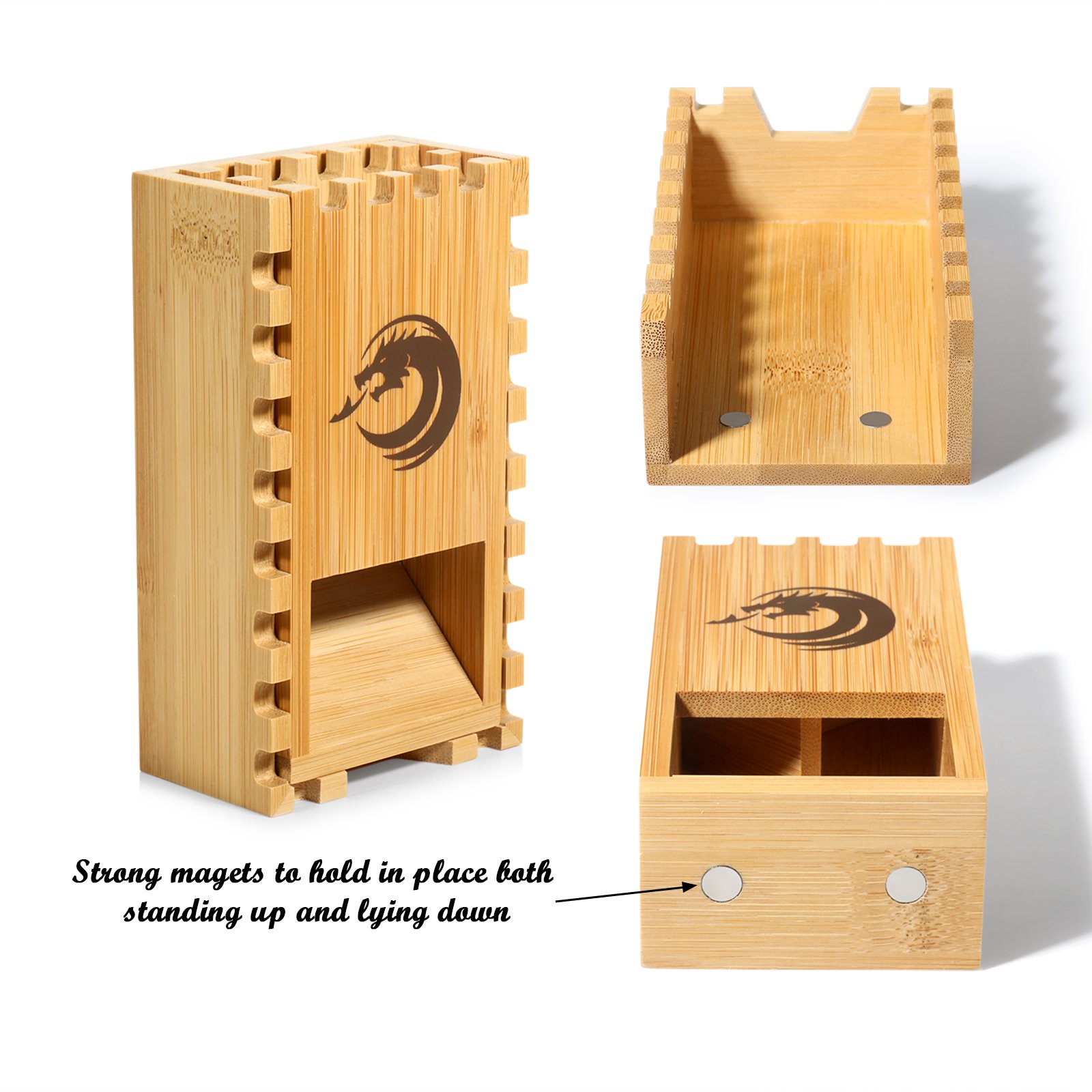 Bamboo Dice Tower Wooden Rolling Case Foldable Handcrafted Wood Die Roller Castle Collapsible Dice Chest for DND Tabletop Game