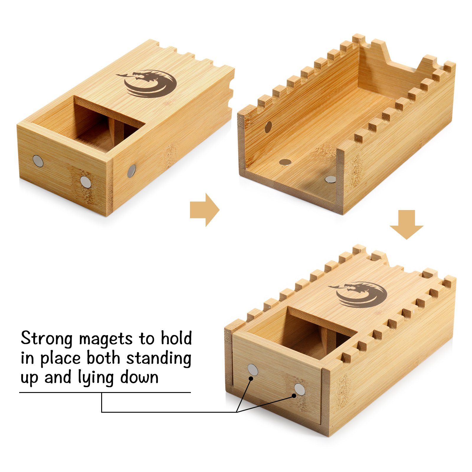 Bamboo Dice Tower Wooden Rolling Case Foldable Handcrafted Wood Die Roller Castle Collapsible Dice Chest for DND Tabletop Game