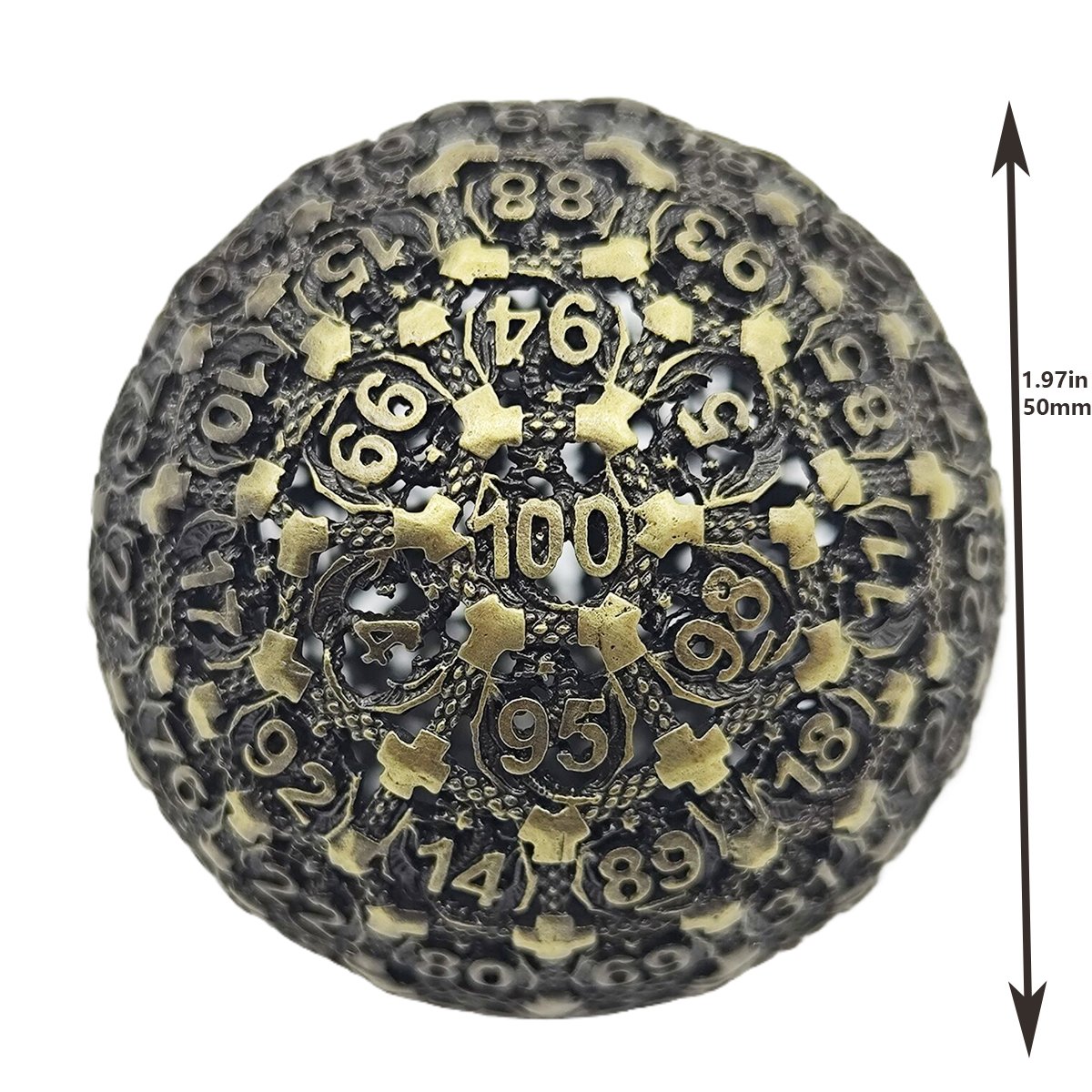100 Side Hollow D100 Polyhedral Metal Dice Zinc Alloy Polygon Shape for DND/D&D & Pathfinder Role-Playing Games