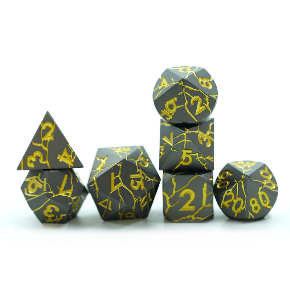 Custom Dnd Metal D&d Dice Set Copper With Plated Gold Purple Flower Dice For Game
