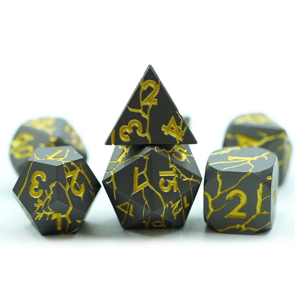 Custom Dnd Metal D&d Dice Set Copper With Plated Gold Purple Flower Dice For Game
