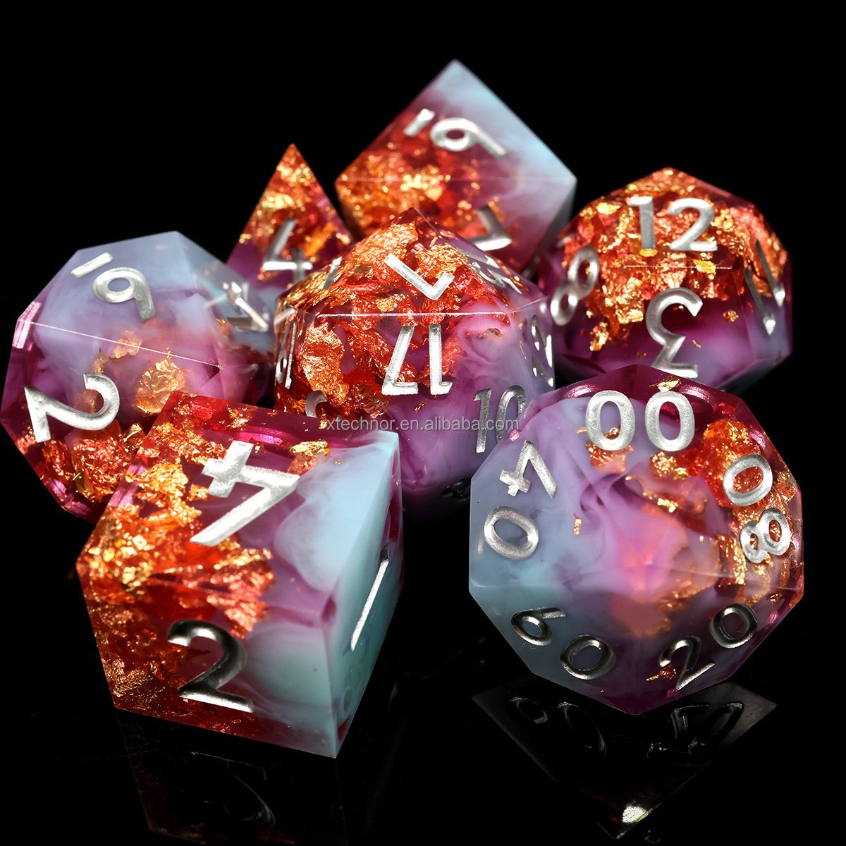 Colourful RPG Resin Dice Sharp Edge D and D Dice Set D20 D12 D10 D8 D6 D4 D100 For DND Board Game-Spring Garden