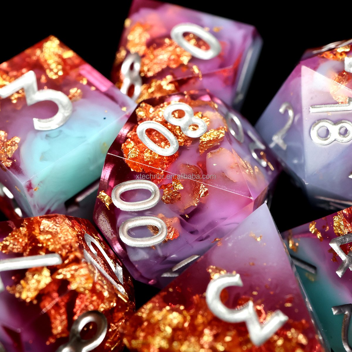 Colourful RPG Resin Dice Sharp Edge D and D Dice Set D20 D12 D10 D8 D6 D4 D100 For DND Board Game-Spring Garden