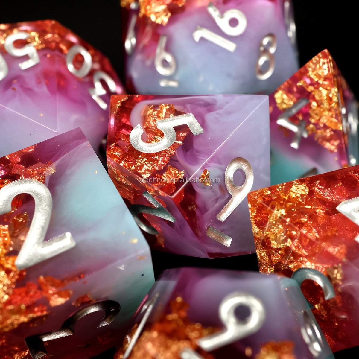 Colourful RPG Resin Dice Sharp Edge D and D Dice Set D20 D12 D10 D8 D6 D4 D100 For DND Board Game-Spring Garden