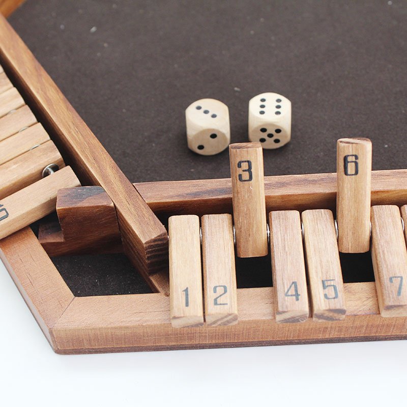 Wooden Shut The Box Board Game Set , Box Packed 1-6 Players with 2 Dices Educational Toys ,Old Fashioned Dice Party Family Fun