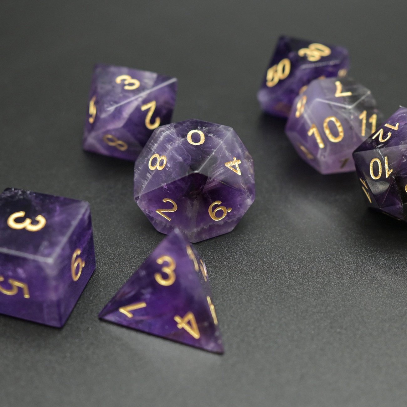 Luxury Gifts Polyhedral Amethyst DND Dice Set 7 Role Playing Game Gemstone Dice