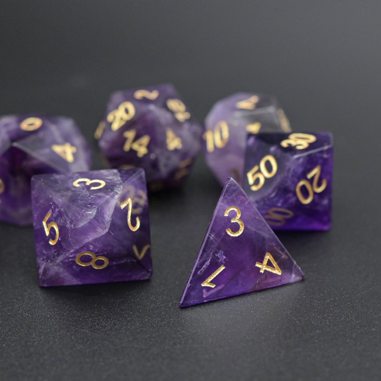 Luxury Gifts Polyhedral Amethyst DND Dice Set 7 Role Playing Game Gemstone Dice
