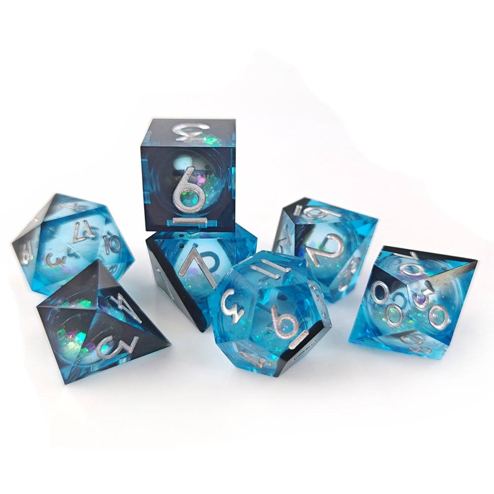 Blue Liquid Core Dice Set for Dungeons and Dragons Role-playing RPG Board Game Polyhedral Handmade Sharp Edge Resin DND Dice Set