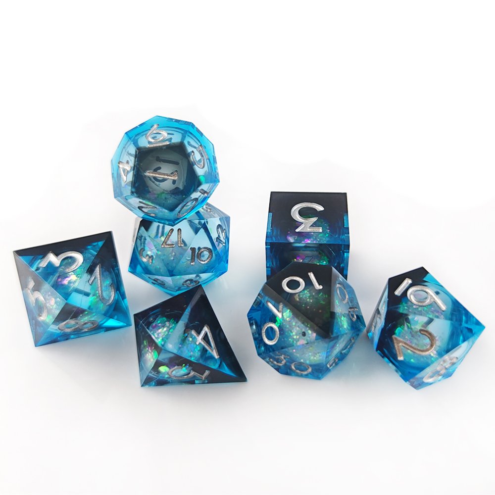 Blue Liquid Core Dice Set for Dungeons and Dragons Role-playing RPG Board Game Polyhedral Handmade Sharp Edge Resin DND Dice Set
