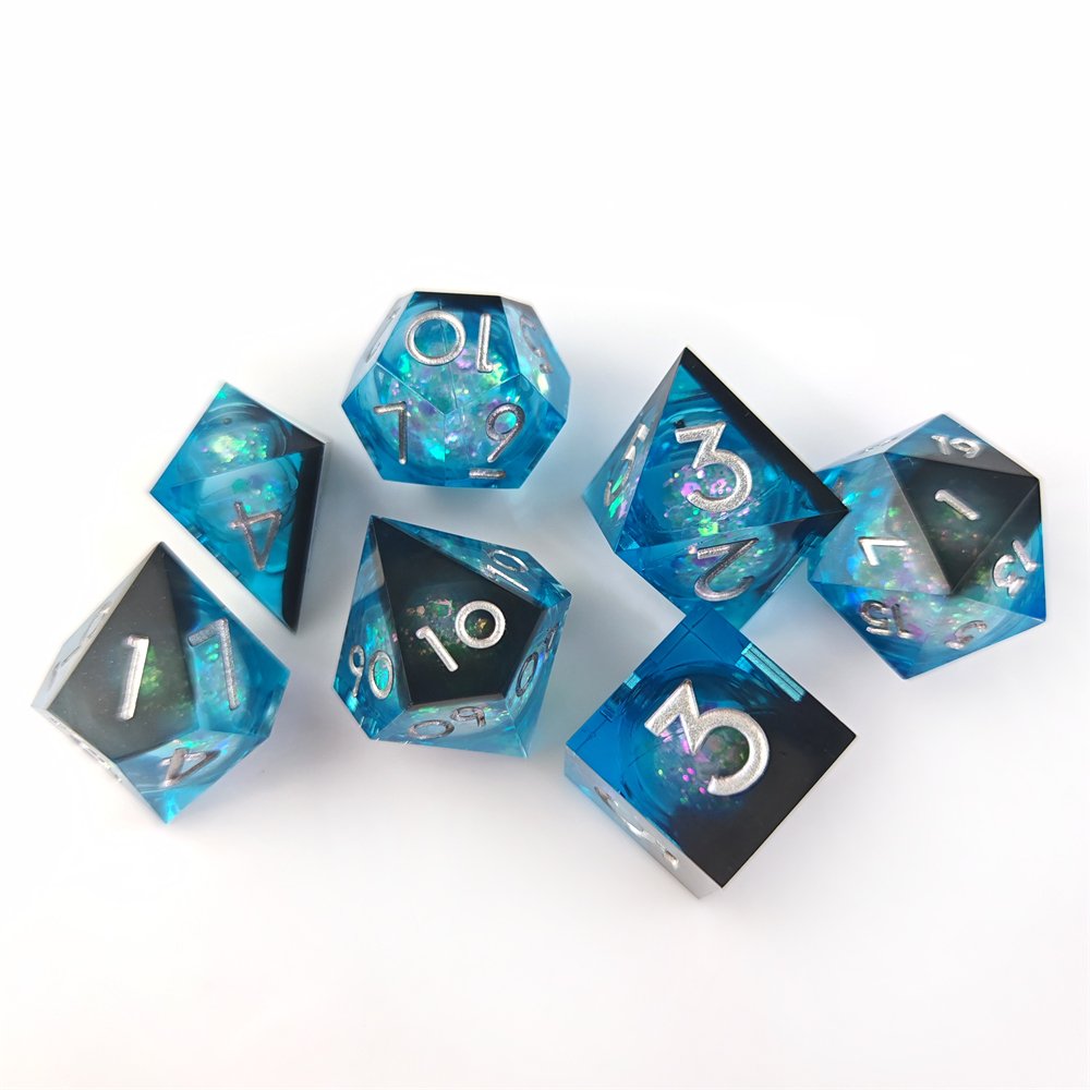 Blue Liquid Core Dice Set for Dungeons and Dragons Role-playing RPG Board Game Polyhedral Handmade Sharp Edge Resin DND Dice Set