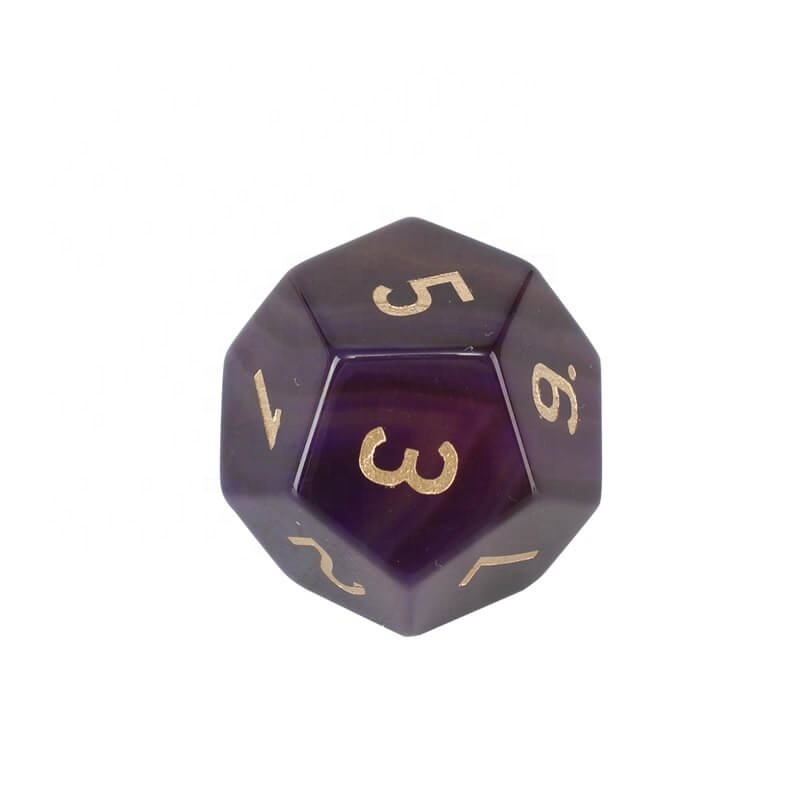 Natural Agate 14mm Purple Round Crystal Dice Set for Dungeons and Dragons