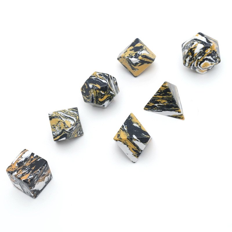 Custom Engraved Dungeons and Dragons DND RPG Board Game Gemstone Dice Polyhedral Artificial Black&Yellow Turquoise Dice Set