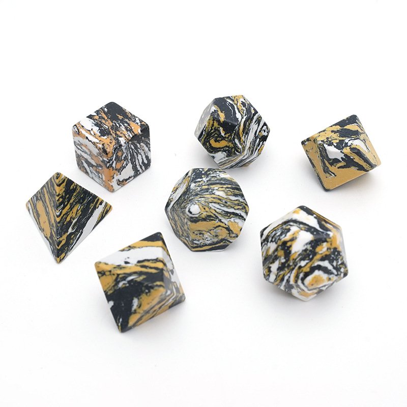 Custom Engraved Dungeons and Dragons DND RPG Board Game Gemstone Dice Polyhedral Artificial Black&Yellow Turquoise Dice Set