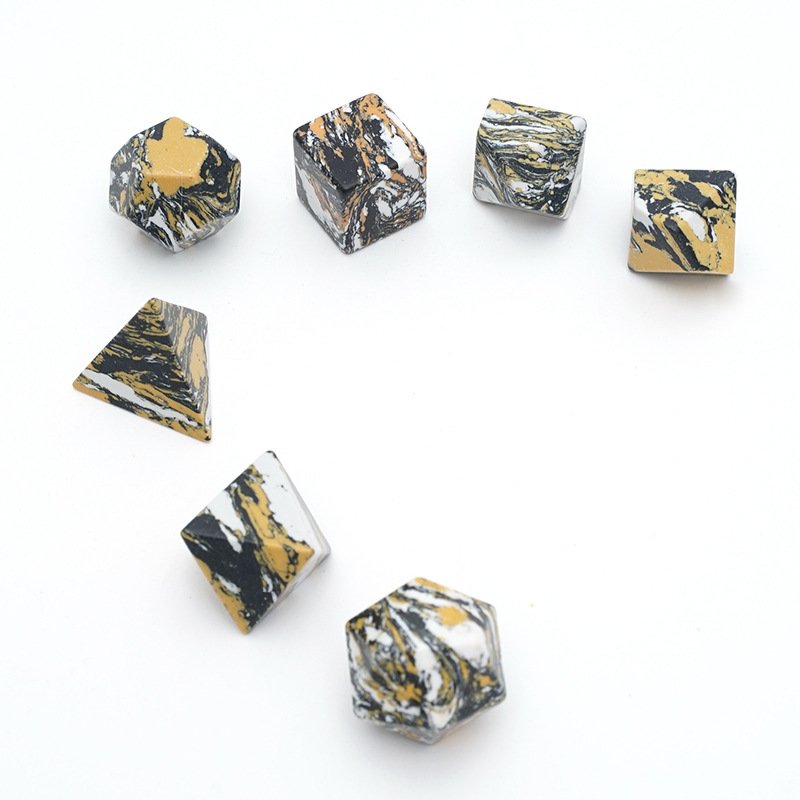 Custom Engraved Dungeons and Dragons DND RPG Board Game Gemstone Dice Polyhedral Artificial Black&Yellow Turquoise Dice Set