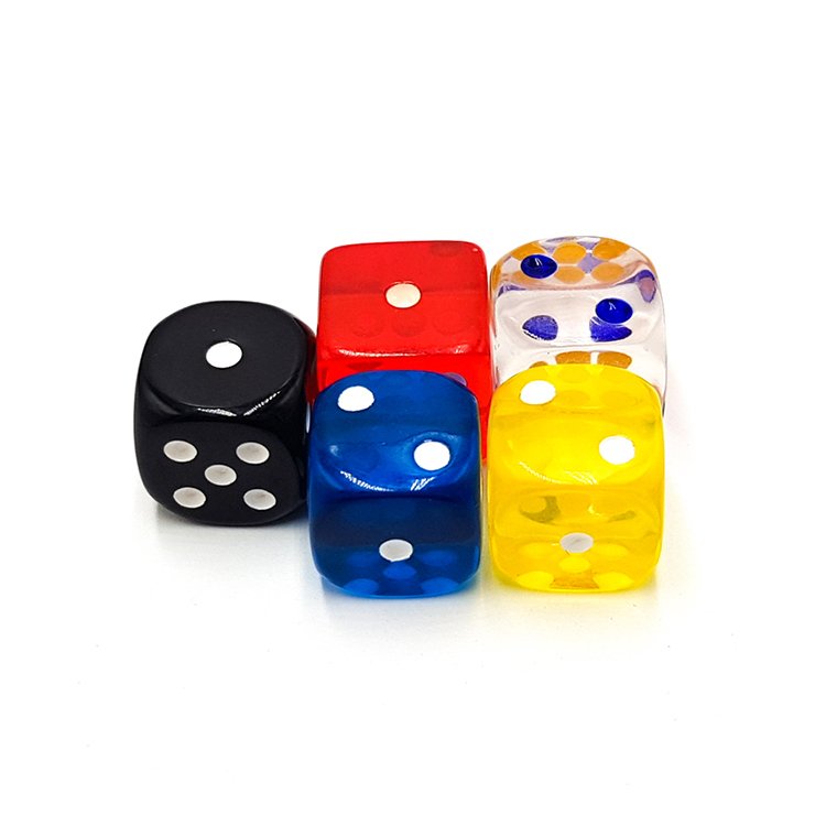 Chinese factory custom transparent casino dice with dots 18mm round D6 eco-friendly plastic dice