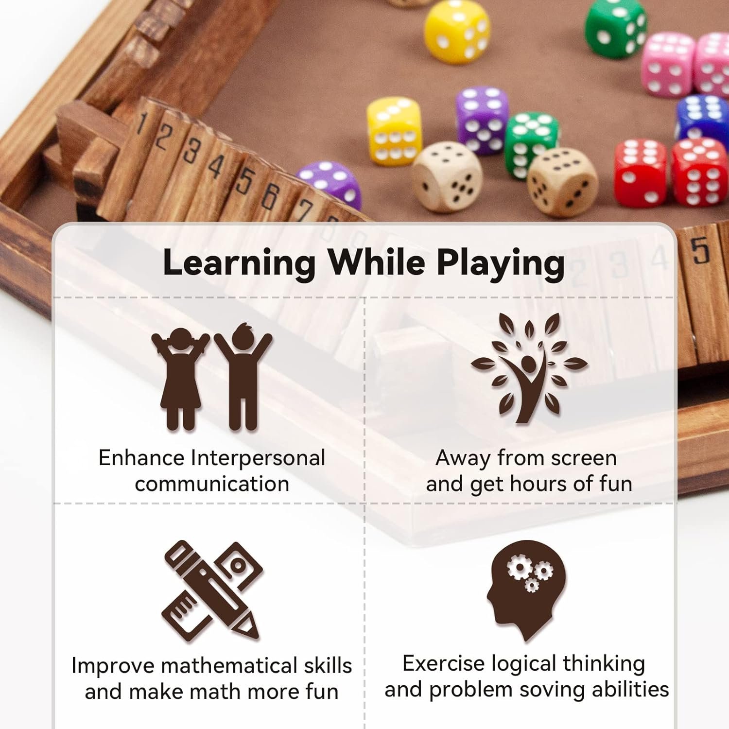 2-6 Players Wooden Board Dice Game Shut The Box Game Classics Tabletop Math Game for Kids and Adults