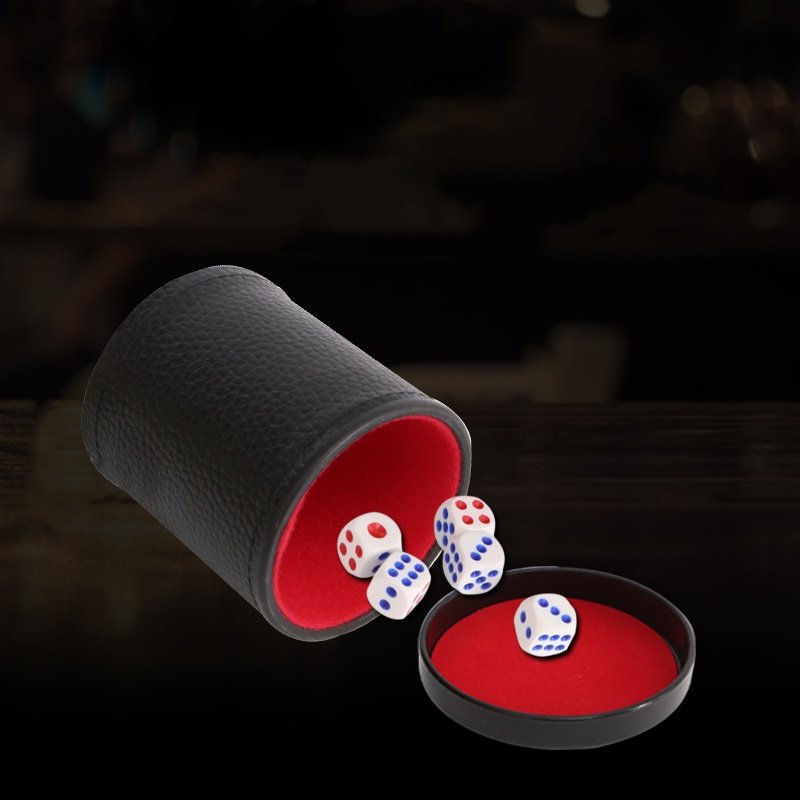 Bar KTV durable multi color leather quite dice cup set brand with tray personalized leather dice cup