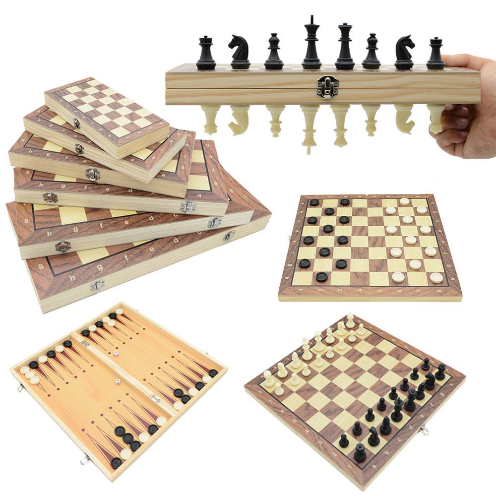 3 in 1 and 4 in 1 Travel Magnetic Chess, Checkers, Backgammon Chess Game Set with Chess Board