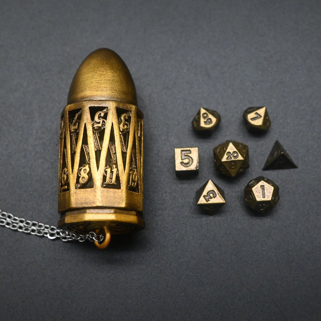 Charming Dice Jail Shape D20 Bullet Dice Necklace Decoration DND Mini Dice Storage Box for Role Playing Gamer Lover