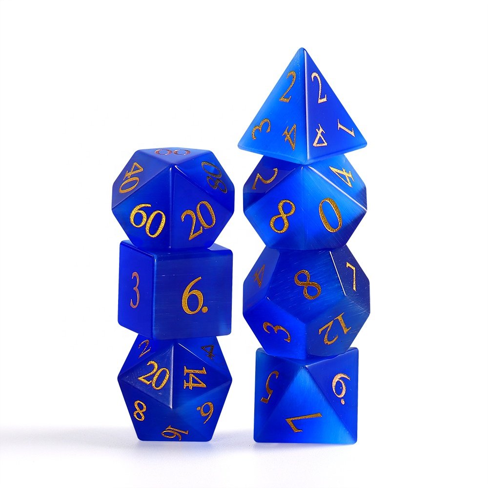 Custom D8 Dice DND Royal Blue Cat Eye Glass Dice For Dungeons and Dragons