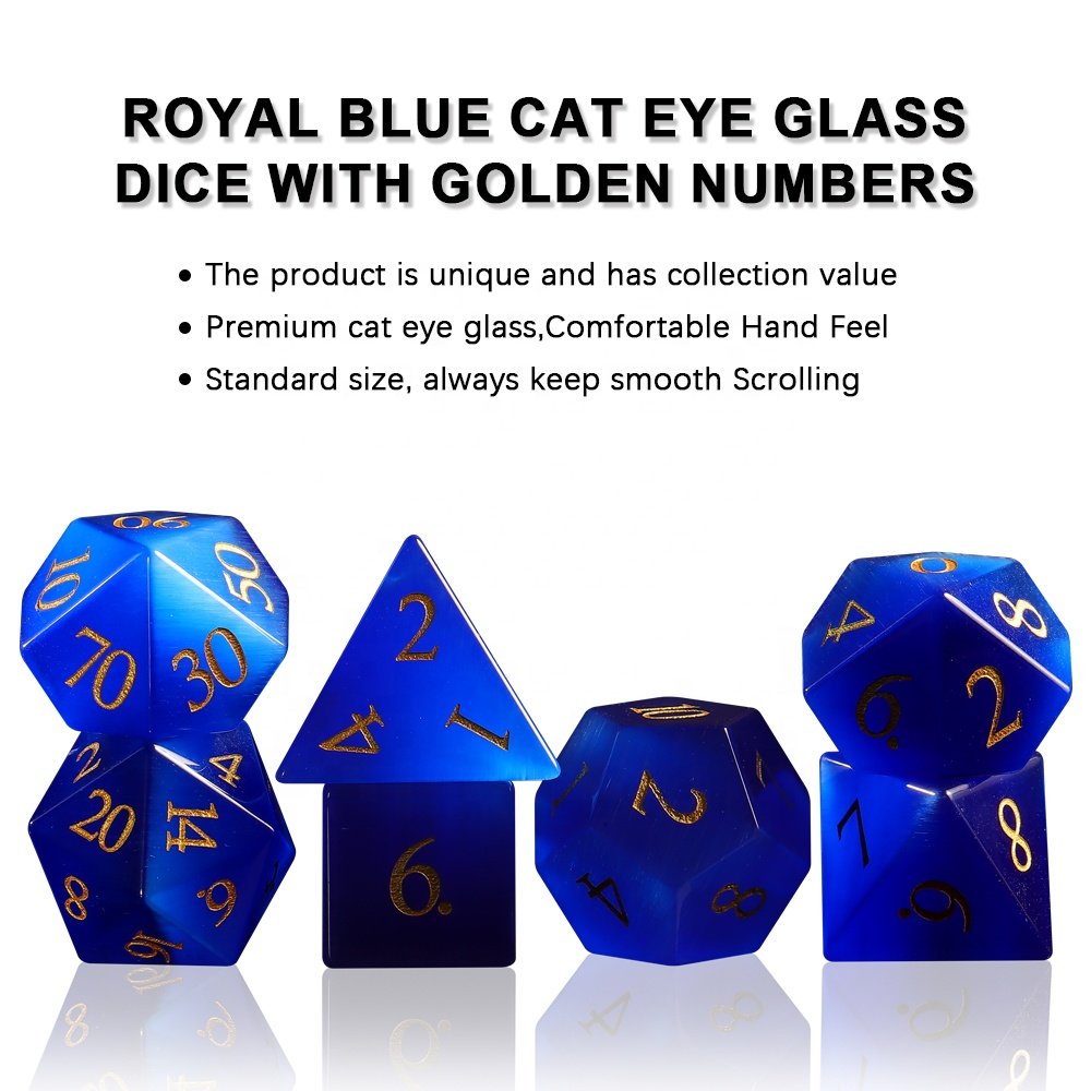 Custom D8 Dice DND Royal Blue Cat Eye Glass Dice For Dungeons and Dragons