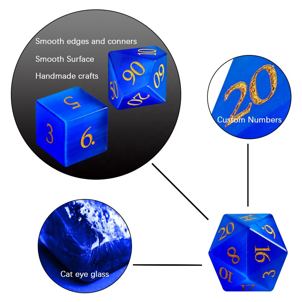 Custom D8 Dice DND Royal Blue Cat Eye Glass Dice For Dungeons and Dragons