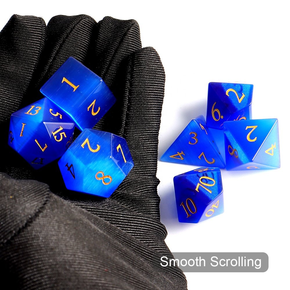 Custom D8 Dice DND Royal Blue Cat Eye Glass Dice For Dungeons and Dragons
