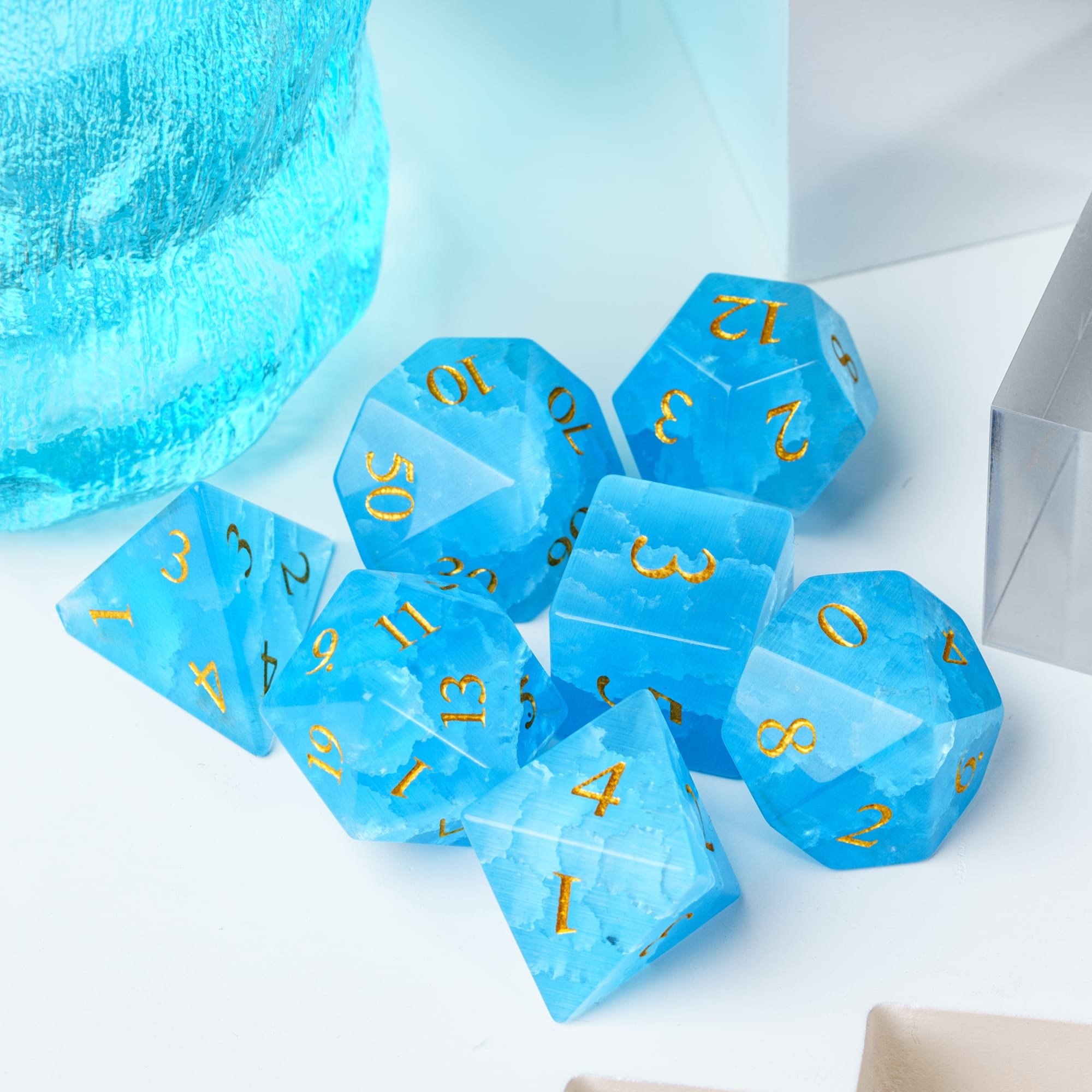 Udixi Blue Cat Eye Glass Dice with Green Sunroof Carton dnd dice dungeons and dragons RPG board game dice