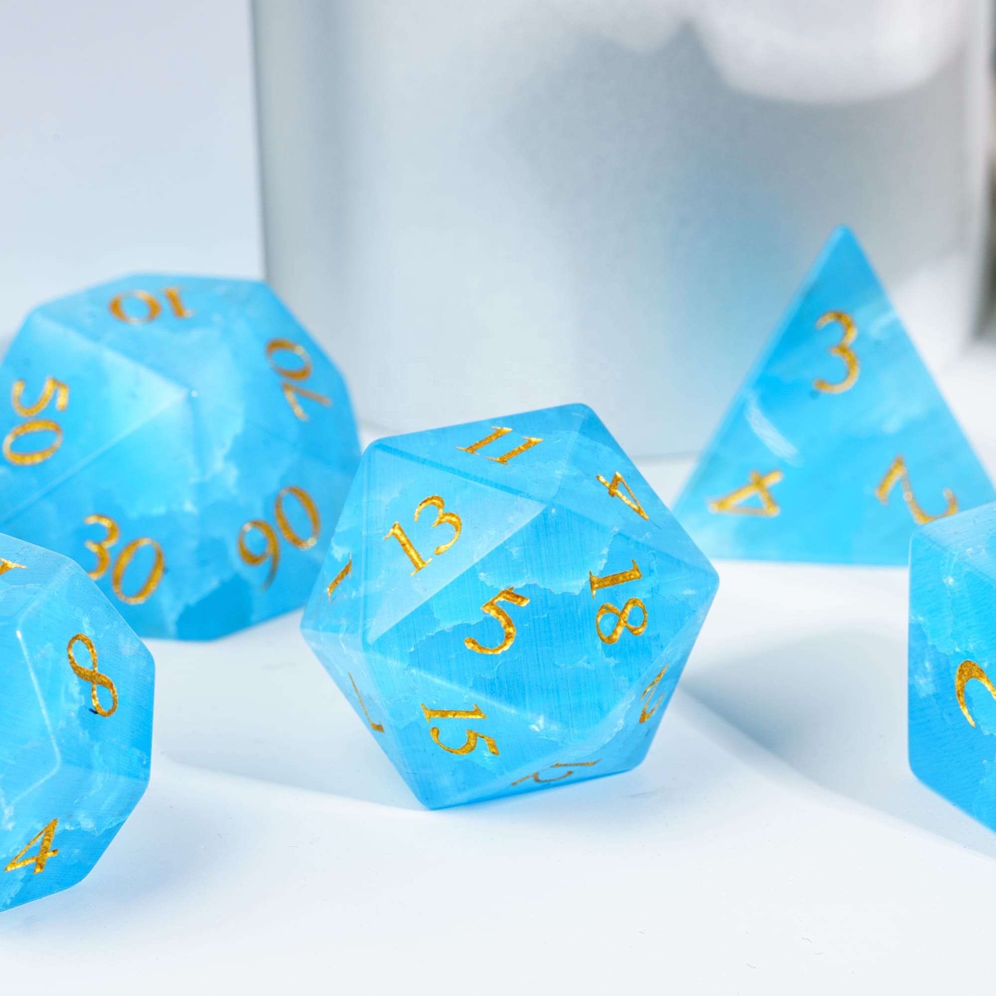 Udixi Blue Cat Eye Glass Dice with Green Sunroof Carton dnd dice dungeons and dragons RPG board game dice